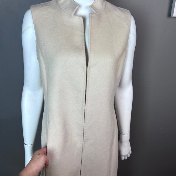 BCBG MaxAzria long vest medium cream wool minimalist quiet luxury cream Thrones - Picture 5 of 15